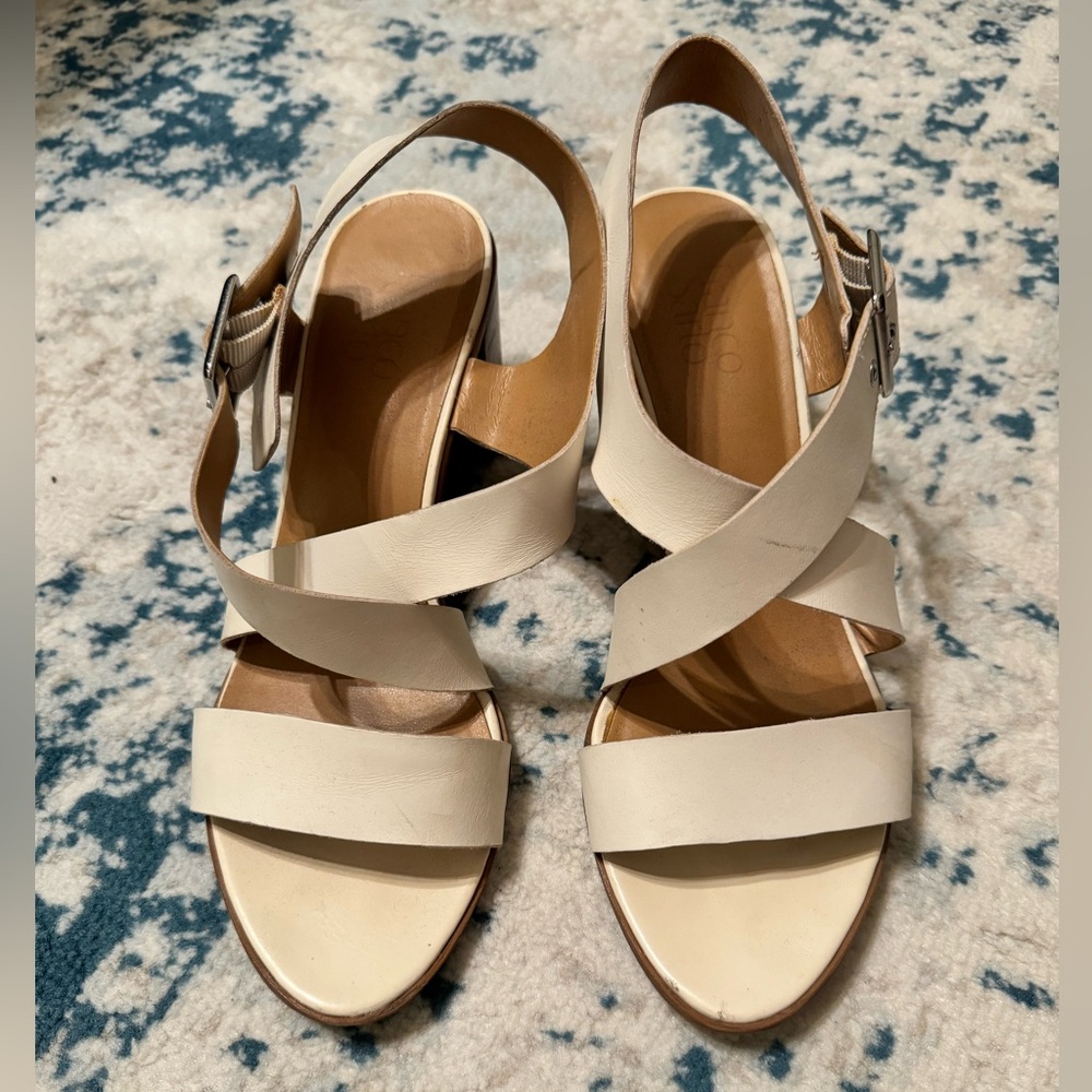 Off White Block Heels with Wide Strap
